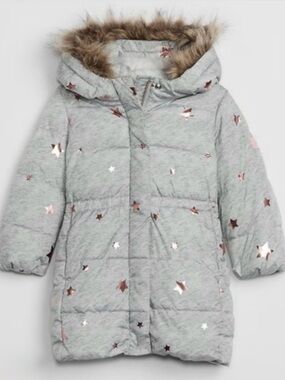 Baby GAP 🩶GRAY WITH ROSE-GOLD STAR ACCENTS🩶 3 YRS TODDLER PUFFER COAT 🌟EUC🌟